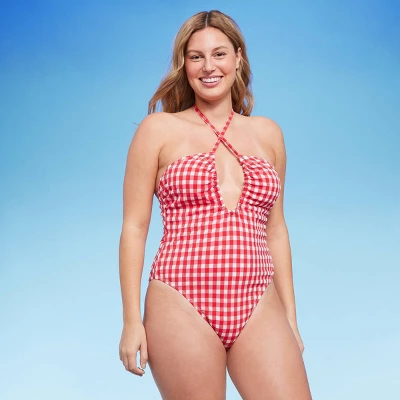 Women's Keyhole Cross Front Halter Ultra High Leg Cheeky One Piece Swimsuit - Wild Fable™ Red 4 Women's Keyhole Cross Front Halter Ultra High Leg Cheeky One Piece Swimsuit - Wild Fable™ Red - Image 2