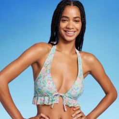 Women's Ruffle Tie-Front Halter Bikini Top - Wild Fable™ Green Floral Print -Thredup Fashion Shop GUEST cc98590e eb67 4de3 8299 5fd921719a3b