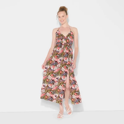 Women's Ruched Maxi Halter A-Line Dress - Wild Fable™ Assorted Pinks Floral 3 Women's Ruched Maxi Halter A-Line Dress - Wild Fable™ Assorted Pinks Floral
