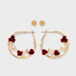 Flower Rose Vine Hoop Earring Set 2pc - Wild Fable™ Gold/Red 7 Flower Rose Vine Hoop Earring Set 2pc - Wild Fable™ Gold/Red -Thredup Fashion Shop GUEST eaf122a2 2584 4f5c 8b92 3ba8e9614b10