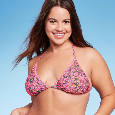 Women's Crochet Trim Triangle Bikini Top - Wild Fable™ Pink Floral Print 5 Women's Crochet Trim Triangle Bikini Top - Wild Fable™ Pink Floral Print - Image 3
