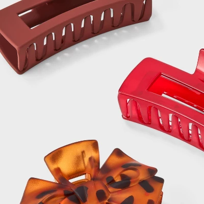 Rectangle And Bow Claw Hair Clip Set 3pc - Wild Fable™ Red/Orange 4 Rectangle And Bow Claw Hair Clip Set 3pc - Wild Fable™ Red/Orange - Image 2