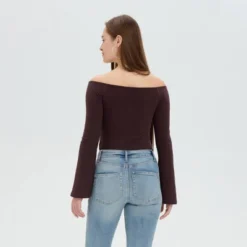 Women's Bell Long Sleeve Off The Shoulder Ruched Tie-Front Top - Wild Fable™