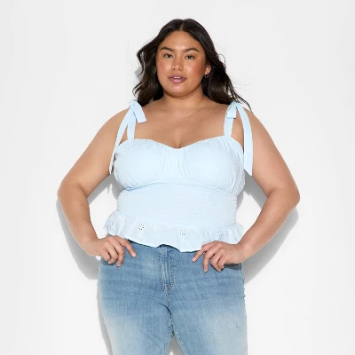 Women's Smocked Sweetheart Neck Tank Top - Wild Fable™ Light Blue 3 Women's Smocked Sweetheart Neck Tank Top - Wild Fable™ Light Blue